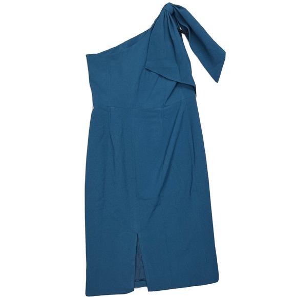 DRESS THE POPULATION Tiffany One-Shoulder Midi Dress Peacock Blue Plus Size XXL - Picture 6 of 14